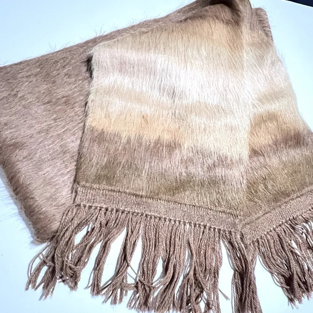 Chilean Alpaca Wool Brown & Tan Ombré Fringe Handmade Scarf Unisex New
